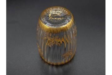 フランス　ドーム兄弟　ドームナンシー(Daum nancy)　金彩　煌びやかなゴールドのデザインが高級感漂うポット&グラス&トレー7点セット(カラフ、トレイ、グラス5客、ガラス)(R-074598)