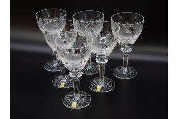 ドイツ　マイセン　Meissen　ブルーオニオン　クリスタル　M刻印　緻密なカットが美しいワイングラス6客セット(ガラス、MEISSENER BLEIKRISTALL)(R-074599)