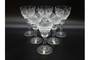 ドイツ　マイセン　Meissen　ブルーオニオン　クリスタル　M刻印　緻密なカットが美しいワイングラス6客セット(ガラス、MEISSENER BLEIKRISTALL)(R-074599)