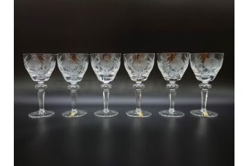 ドイツ　マイセン　Meissen　ブルーオニオン　クリスタル　M刻印　緻密なカットが美しいワイングラス6客セット(ガラス、MEISSENER BLEIKRISTALL)(R-074599)
