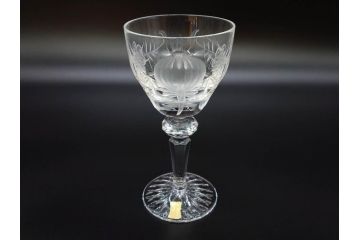 ドイツ　マイセン　Meissen　ブルーオニオン　クリスタル　M刻印　緻密なカットが美しいワイングラス6客セット(ガラス、MEISSENER BLEIKRISTALL)(R-074599)
