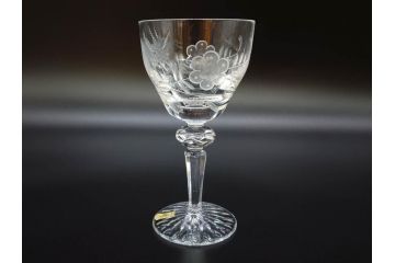 ドイツ　マイセン　Meissen　ブルーオニオン　クリスタル　M刻印　緻密なカットが美しいワイングラス6客セット(ガラス、MEISSENER BLEIKRISTALL)(R-074599)