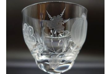 ドイツ　マイセン　Meissen　ブルーオニオン　クリスタル　M刻印　緻密なカットが美しいワイングラス6客セット(ガラス、MEISSENER BLEIKRISTALL)(R-074599)