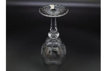 ドイツ　マイセン　Meissen　ブルーオニオン　クリスタル　M刻印　緻密なカットが美しいワイングラス6客セット(ガラス、MEISSENER BLEIKRISTALL)(R-074599)