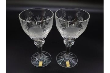 ドイツ　マイセン　Meissen　ブルーオニオン　クリスタル　M刻印　緻密なカットが美しいワイングラス6客セット(ガラス、MEISSENER BLEIKRISTALL)(R-074599)