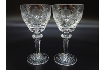 ドイツ　マイセン　Meissen　ブルーオニオン　クリスタル　M刻印　緻密なカットが美しいワイングラス6客セット(ガラス、MEISSENER BLEIKRISTALL)(R-074599)