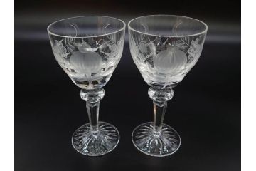 ドイツ　マイセン　Meissen　ブルーオニオン　クリスタル　M刻印　緻密なカットが美しいワイングラス6客セット(ガラス、MEISSENER BLEIKRISTALL)(R-074599)