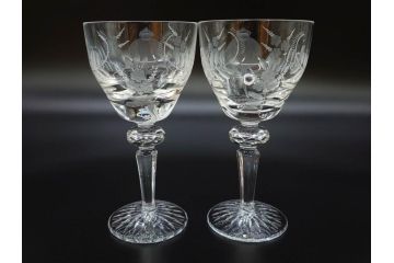 ドイツ　マイセン　Meissen　ブルーオニオン　クリスタル　M刻印　緻密なカットが美しいワイングラス6客セット(ガラス、MEISSENER BLEIKRISTALL)(R-074599)