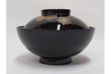 輪島塗　花寄　約14cm　4.6寸　丁寧に描かれた蒔絵が上品な雰囲気を高める吸物椀10客セット(お椀、漆器、和食器、黒漆、共箱付き、四寸六分)(R-074600)