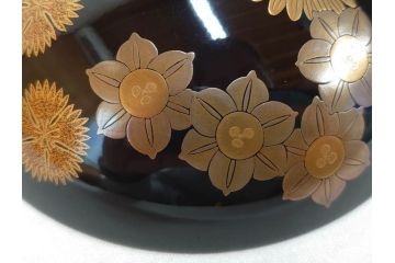 輪島塗　花寄　約14cm　4.6寸　丁寧に描かれた蒔絵が上品な雰囲気を高める吸物椀10客セット(お椀、漆器、和食器、黒漆、共箱付き、四寸六分)(R-074600)