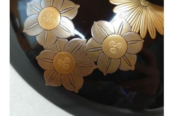 輪島塗　花寄　約14cm　4.6寸　丁寧に描かれた蒔絵が上品な雰囲気を高める吸物椀10客セット(お椀、漆器、和食器、黒漆、共箱付き、四寸六分)(R-074600)