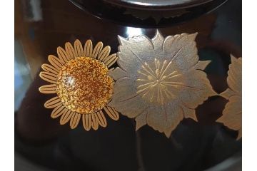 輪島塗　花寄　約14cm　4.6寸　丁寧に描かれた蒔絵が上品な雰囲気を高める吸物椀10客セット(お椀、漆器、和食器、黒漆、共箱付き、四寸六分)(R-074600)