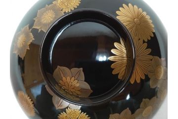 輪島塗　花寄　約14cm　4.6寸　丁寧に描かれた蒔絵が上品な雰囲気を高める吸物椀10客セット(お椀、漆器、和食器、黒漆、共箱付き、四寸六分)(R-074600)