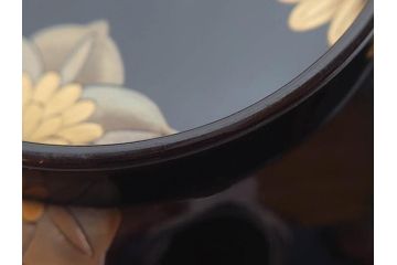 輪島塗　花寄　約14cm　4.6寸　丁寧に描かれた蒔絵が上品な雰囲気を高める吸物椀10客セット(お椀、漆器、和食器、黒漆、共箱付き、四寸六分)(R-074600)