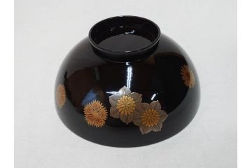 輪島塗　花寄　約14cm　4.6寸　丁寧に描かれた蒔絵が上品な雰囲気を高める吸物椀10客セット(お椀、漆器、和食器、黒漆、共箱付き、四寸六分)(R-074600)