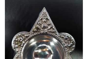 1874年頃　銀細工師　チャールズ・フォックス　Charles Fox　スターリングシルバー　ソルトディッシュ&スプーン4個セット(塩入れ、箱入り、スプーン付き、SV925、STERLING SILVER)(R-074601)