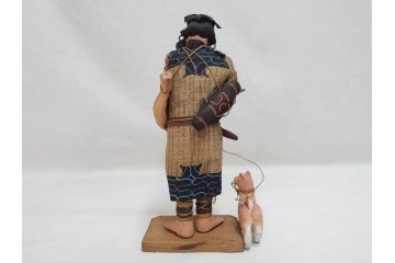 昭和レトロ　昭和30年代　アイヌ風俗土人形4体セット(民族工芸、置物、土産品、郷土玩具、民芸品、伝統工芸)(R-074602)