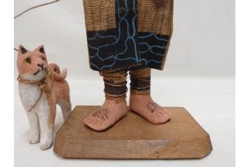 昭和レトロ　昭和30年代　アイヌ風俗土人形4体セット(民族工芸、置物、土産品、郷土玩具、民芸品、伝統工芸)(R-074602)