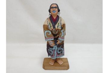 昭和レトロ　昭和30年代　アイヌ風俗土人形4体セット(民族工芸、置物、土産品、郷土玩具、民芸品、伝統工芸)(R-074602)