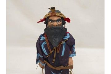 昭和レトロ　昭和30年代　アイヌ風俗土人形4体セット(民族工芸、置物、土産品、郷土玩具、民芸品、伝統工芸)(R-074602)