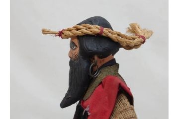 昭和レトロ　昭和30年代　アイヌ風俗土人形4体セット(民族工芸、置物、土産品、郷土玩具、民芸品、伝統工芸)(R-074602)