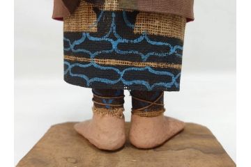 昭和レトロ　昭和30年代　アイヌ風俗土人形4体セット(民族工芸、置物、土産品、郷土玩具、民芸品、伝統工芸)(R-074602)