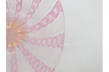イタリア　ムラノガラス　ベネチアンガラス　レース柄　ピンク　美しく細やかな技法が目を惹くボウル(ムラーノガラス、菓子皿、深皿、鉢、サラダボウル、ヴェネチアンガラス)(R-074606)