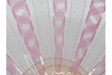 イタリア　ムラノガラス　ベネチアンガラス　レース柄　ピンク　美しく細やかな技法が目を惹くボウル(ムラーノガラス、菓子皿、深皿、鉢、サラダボウル、ヴェネチアンガラス)(R-074606)