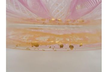 イタリア　ムラノガラス　ベネチアンガラス　レース柄　ピンク　美しく細やかな技法が目を惹くボウル(ムラーノガラス、菓子皿、深皿、鉢、サラダボウル、ヴェネチアンガラス)(R-074606)
