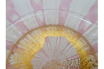 イタリア　ムラノガラス　ベネチアンガラス　レース柄　ピンク　美しく細やかな技法が目を惹くボウル(ムラーノガラス、菓子皿、深皿、鉢、サラダボウル、ヴェネチアンガラス)(R-074606)