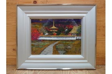 真作　画家　後藤純男　「秋映大和」(日本画、絵画、共シール、額装、箱付き)(R-074608)