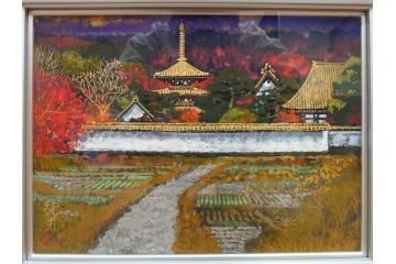真作　画家　後藤純男　「秋映大和」(日本画、絵画、共シール、額装、箱付き)(R-074608)