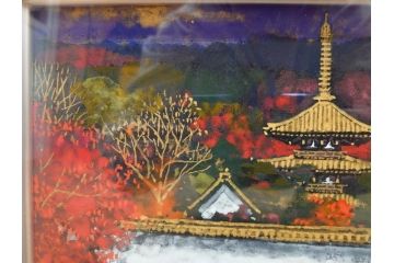 真作　画家　後藤純男　「秋映大和」(日本画、絵画、共シール、額装、箱付き)(R-074608)