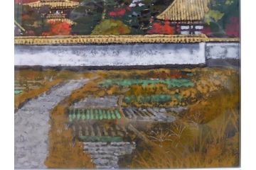 真作　画家　後藤純男　「秋映大和」(日本画、絵画、共シール、額装、箱付き)(R-074608)