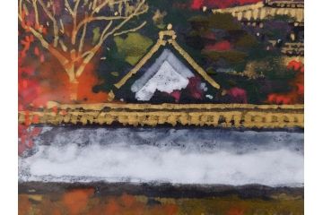 真作　画家　後藤純男　「秋映大和」(日本画、絵画、共シール、額装、箱付き)(R-074608)
