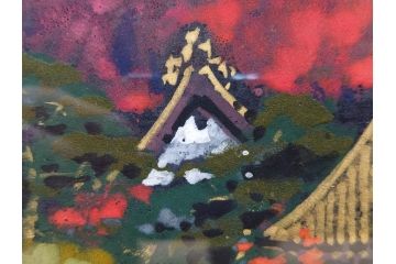 真作　画家　後藤純男　「秋映大和」(日本画、絵画、共シール、額装、箱付き)(R-074608)
