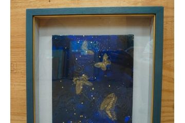 真作　現代日本画家　大竹寛子　「Psyche -gold butterfly- Vol.4」　M6(6号)(生命としての蝶、プシュケー、絵画、額装、共シール、箱付き)(R-074609)