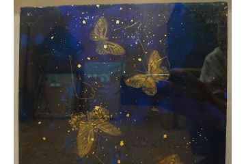 真作　現代日本画家　大竹寛子　「Psyche -gold butterfly- Vol.4」　M6(6号)(生命としての蝶、プシュケー、絵画、額装、共シール、箱付き)(R-074609)