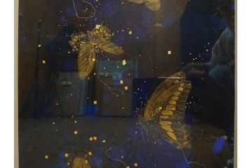 真作　現代日本画家　大竹寛子　「Psyche -gold butterfly- Vol.4」　M6(6号)(生命としての蝶、プシュケー、絵画、額装、共シール、箱付き)(R-074609)