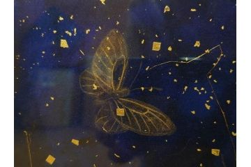真作　現代日本画家　大竹寛子　「Psyche -gold butterfly- Vol.4」　M6(6号)(生命としての蝶、プシュケー、絵画、額装、共シール、箱付き)(R-074609)