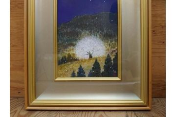 【真作】 日本画家　木村圭吾　「丘の春 醍醐桜」　2002年制作　4号P(木村圭吾さくら美術館、絵画、額装、共シール、箱付き)(R-074610)