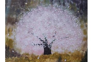 【真作】 日本画家　木村圭吾　「丘の春 醍醐桜」　2002年制作　4号P(木村圭吾さくら美術館、絵画、額装、共シール、箱付き)(R-074610)