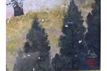 【真作】 日本画家　木村圭吾　「丘の春 醍醐桜」　2002年制作　4号P(木村圭吾さくら美術館、絵画、額装、共シール、箱付き)(R-074610)