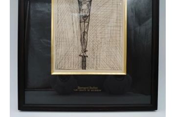 【真作】 ベルナール・ビュッフェ画伯　「マルドロールの詩」　オリジナル銅版画(ドライポイント)　1952年制作　限定125枚(LES CHANTS DE MALDOROR、ドゥ・ロートレアモン伯爵(COMTE DE LAUTREAMONT)著作、押画、額装)(R-074611)