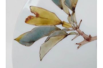 山田義明　九谷焼　色絵　高さ約24cm　美しい絵柄と色合いに魅了される扁壷(壺、鳥、共箱付き)(R-074613)