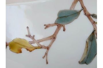 山田義明　九谷焼　色絵　高さ約24cm　美しい絵柄と色合いに魅了される扁壷(壺、鳥、共箱付き)(R-074613)