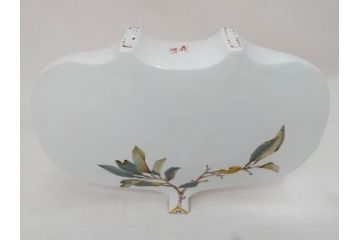 山田義明　九谷焼　色絵　高さ約24cm　美しい絵柄と色合いに魅了される扁壷(壺、鳥、共箱付き)(R-074613)