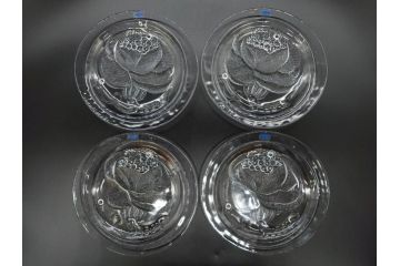 ビンテージ　Nuutajarvi　ヌータヤルヴィ　廃番　Pioni　ピオニ　大胆かつ繊細なデザインに魅了されるプレート4枚&ボウル4客&グラス2客セット(シール有り、皿、ガラス、ヴィンテージ、北欧食器)(R-074617)