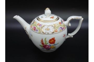 ドイツ　ドレスデン　シューマン ババリア　SCHUMANN BAVARIA　 金彩　フラワー　鮮やかな色合いと散りばめられた花たちが可愛らしいティーポット(洋食器)(R-074618)