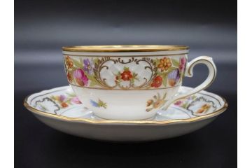 ドイツ　ドレスデン　シューマン ババリア　SCHUMANN BAVARIA　 フラワー　美しい金彩のデザインが華やかな雰囲気を醸し出すティーカップ&ソーサー5客セット(C&S、花、洋食器)(R-074619)